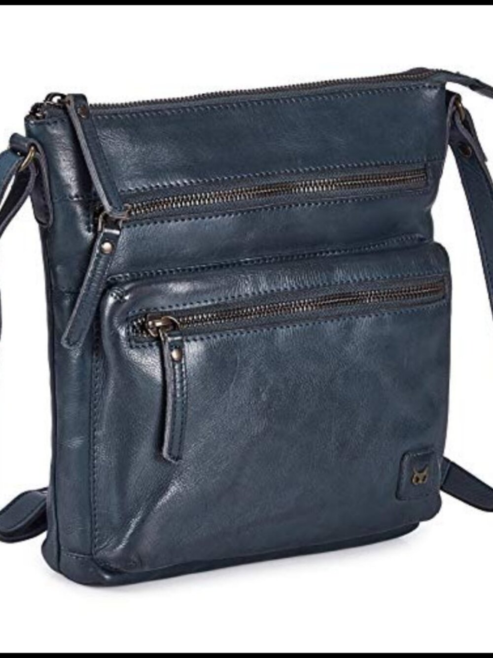 Full Grain Cow Leather Crossbody Sling Bag YKK Zip Adjustable Strap Travel Purse